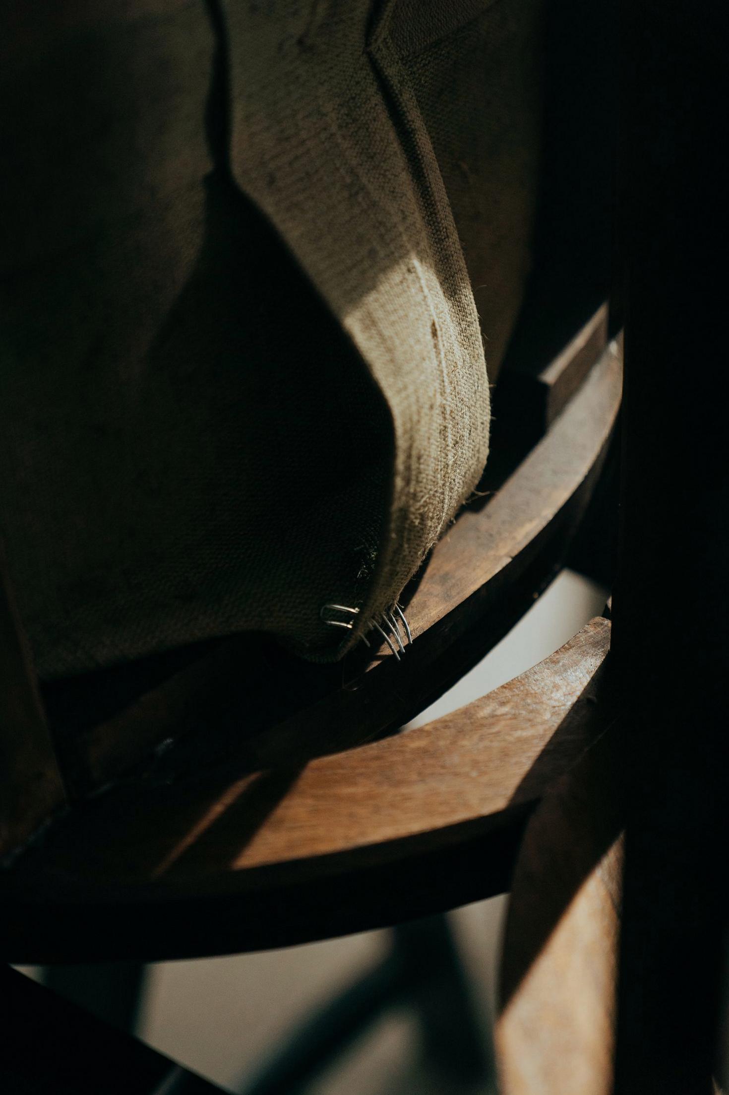 Handcrafted wood and fabric detail